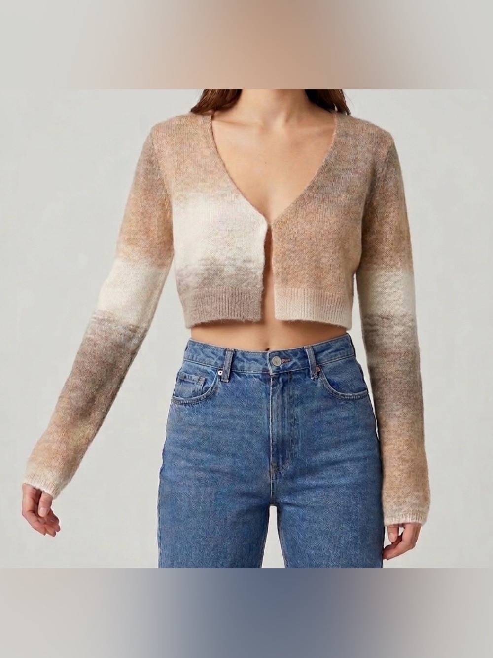 Topshop Cropped Shrunken Knit Cardigan in Neutral Space Dye Size Medium